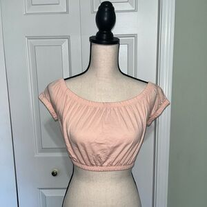 Forever 21 Peach Pink Cropped Peasant Top Cotton Medium